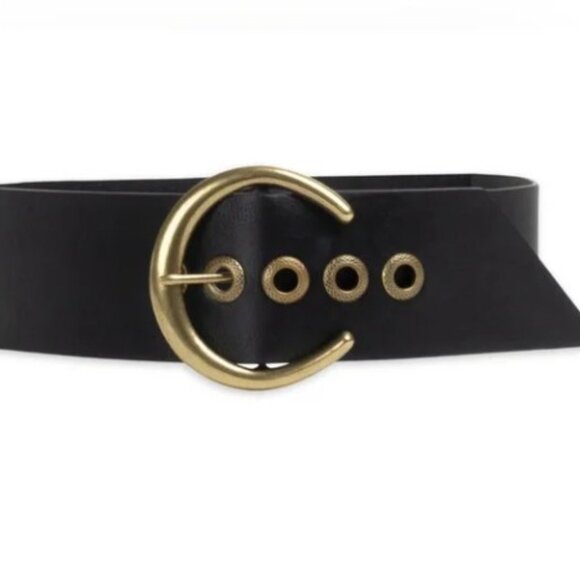 Stretchy Statement Piece Belt Oversized Brass Gold Buckle Plus Size NWT - Picture 2 of 7